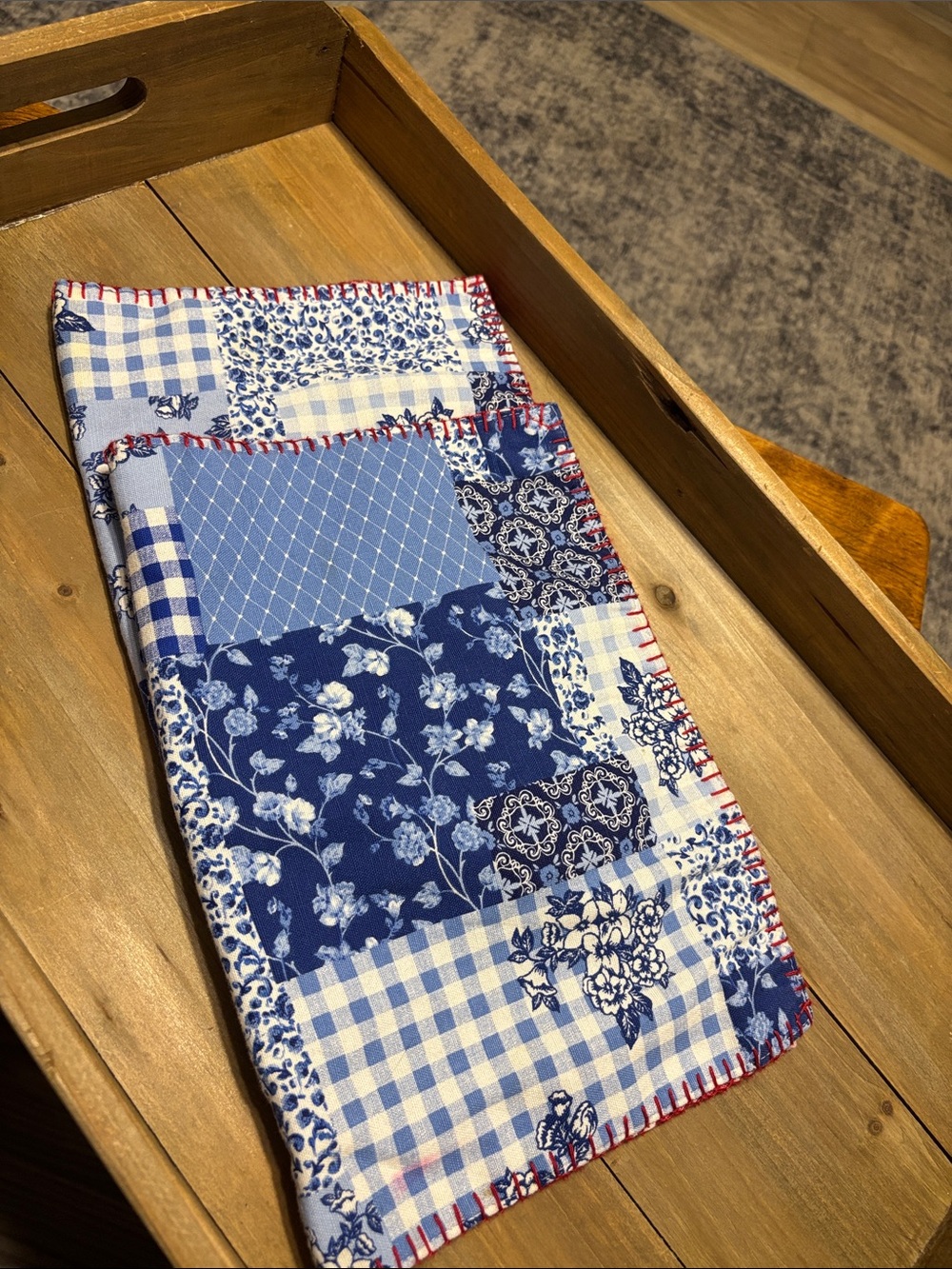 Handmade Blue Patchwork Style Farmhouse Cottagecore Quilted Placemats Set of 2